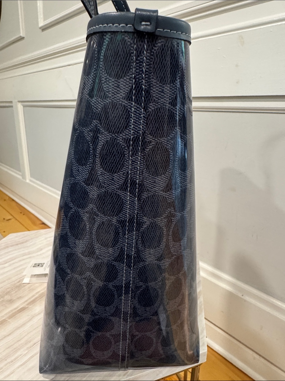 Coach Bag Denim Coated Canvas City Tote Patent Leather Dark Navy Tote NWOT RARE - Picture 6 of 17